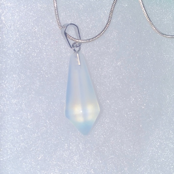 Natural Opalite Drop Sterling Silver 24” Necklace - Picture 2 of 7